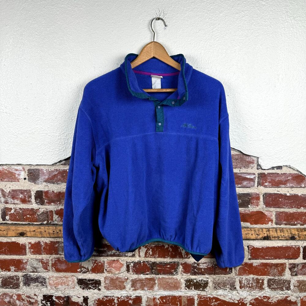 Vintage LL Bean Jacket Size Large Blue Purple Fleece 1/4 Snap Pullover Outdoors
